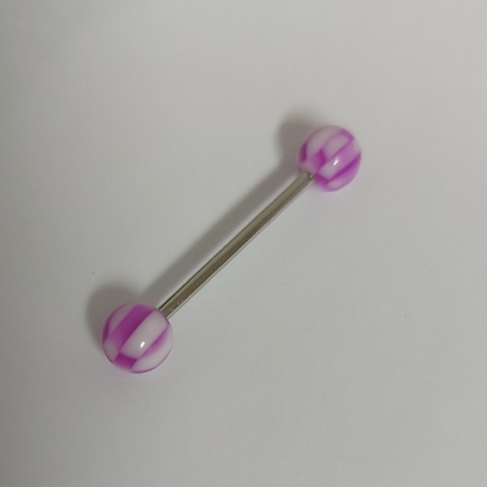 Purple and White Striped Barbell Piercing